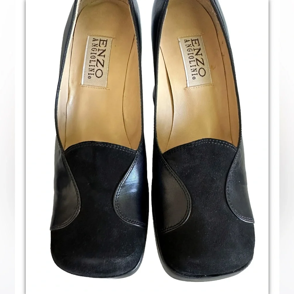 Y2K 90s Enzo Angiolini square toe suede leather black Platform Slip On 7 Retro - Picture 3 of 13